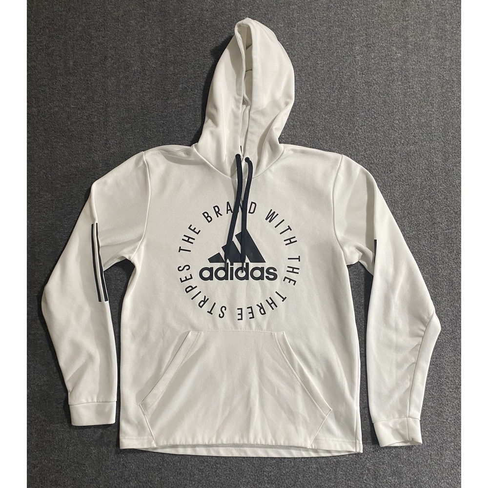 Adidas Mens Hoodie WhiteSweatshirt Kangaroo Pocket Circle Logo Size M